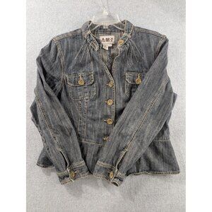 AMX Denim Jacket Womens L Western Fitted Button Pockets Embellished Jean Coat